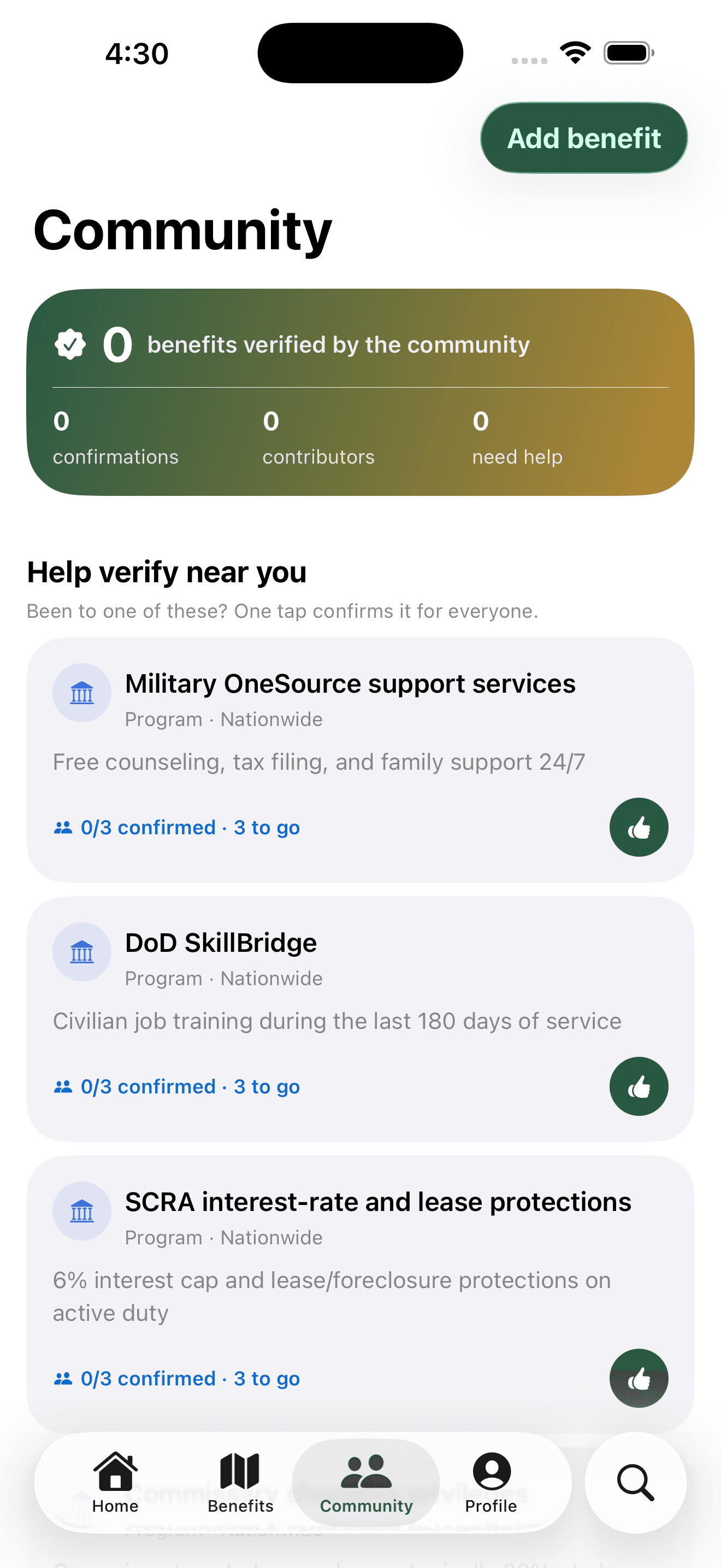 Members confirming a benefit